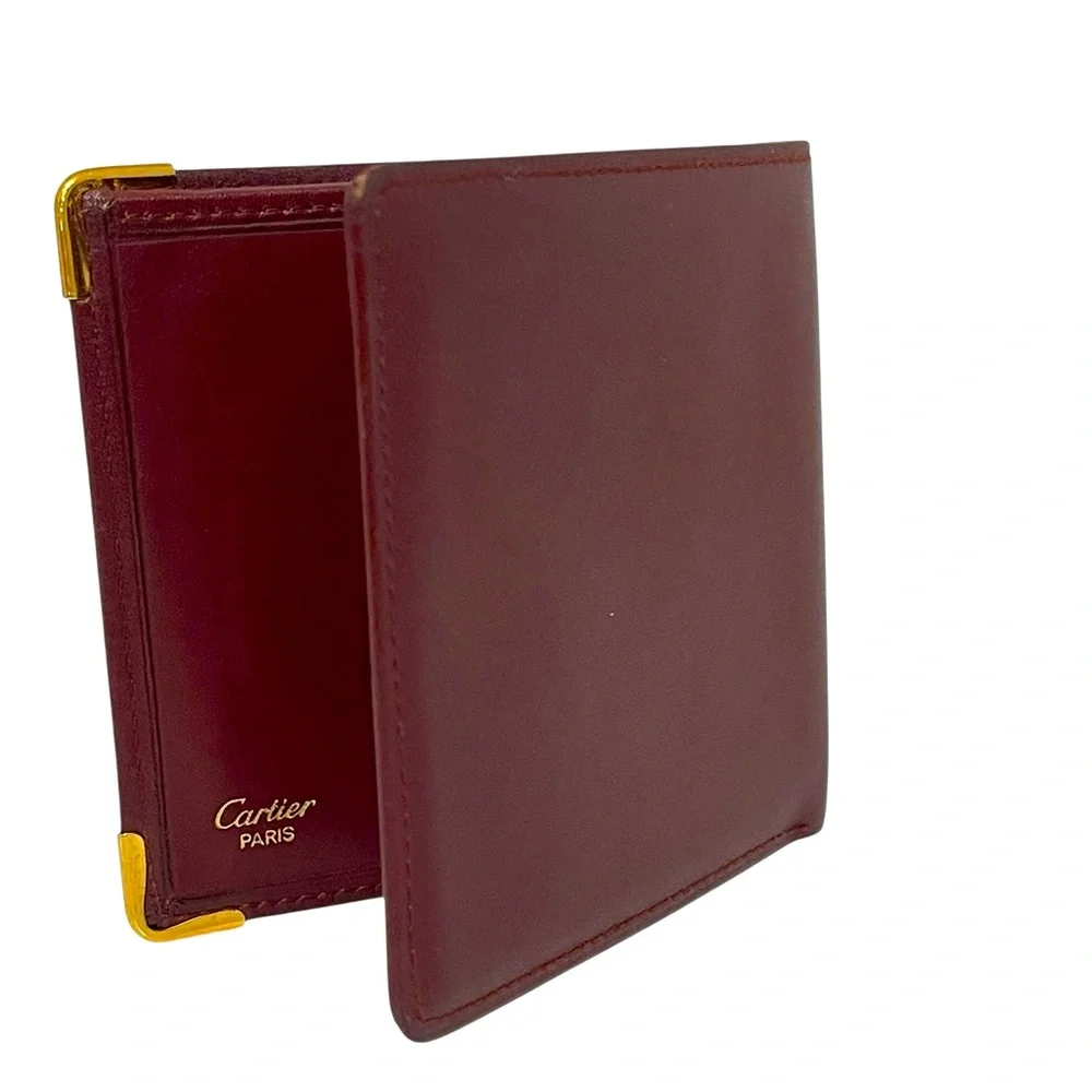 🌟🌟Cartier Burgundy Leather Card Holder with Gold Details